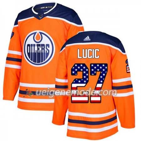 Herren Eishockey Edmonton Oilers Trikot Milan Lucic 27 Adidas 2017-2018 Orange USA Flag Fashion Authentic